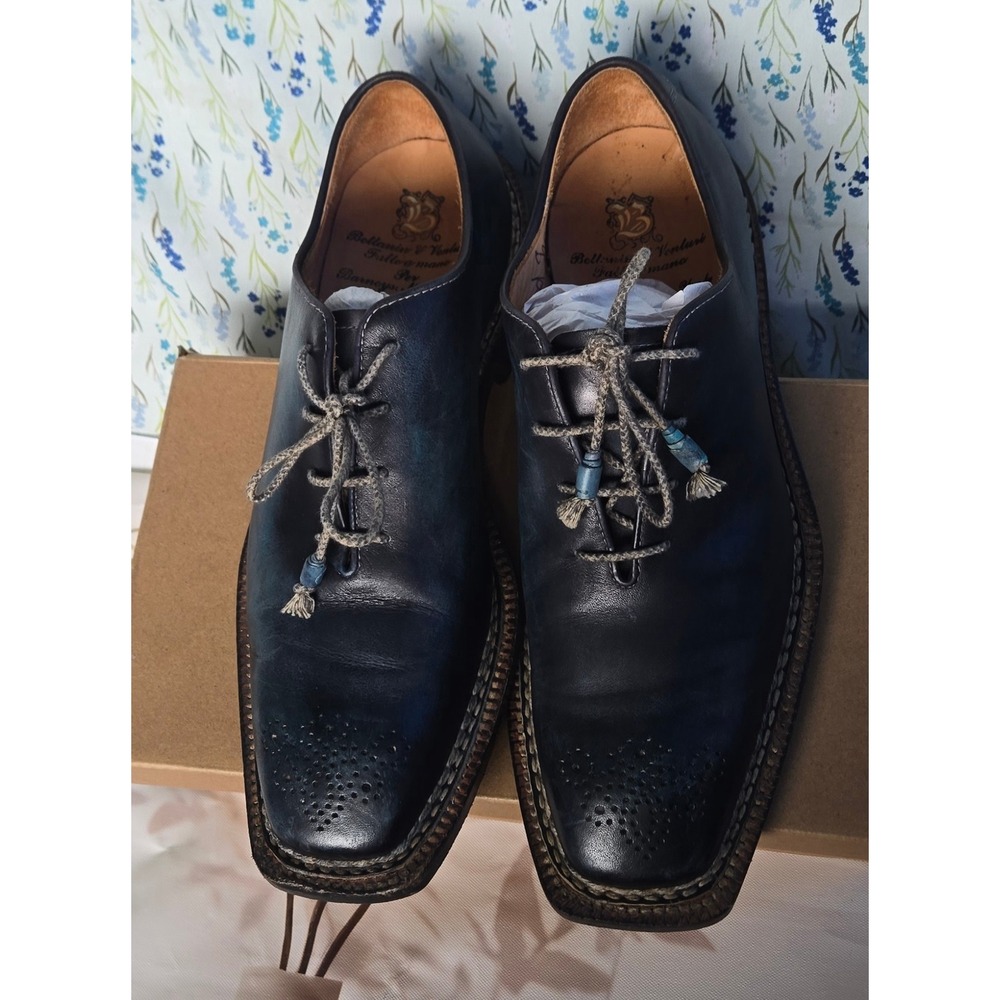 Bollanini & Venturi Barneys‎ New York Leather Oxfords Square Toe Blue Black 8.5